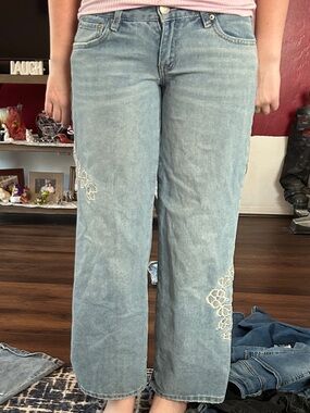 Aeropostale Light Blue Embroidered Wide-Leg Jeans